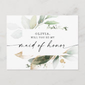 Waterverf Greenery Gold Maid of Honor proposal Briefkaart (Voorkant)