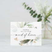 Waterverf Greenery Gold Maid of Honor proposal Briefkaart (Staand voorkant)