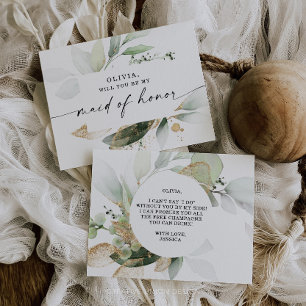 Waterverf Greenery Gold Maid of Honor proposal Briefkaart