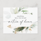 Waterverf Greenery Gold Matron of Honor Voorstel Briefkaart (Voorkant)