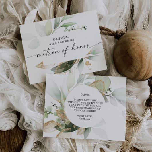 Waterverf Greenery Gold Matron of Honor Voorstel Briefkaart