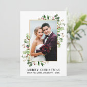 Waterverf Greenery Gold Pas getrouwd Kerstmis Feestdagenkaart (Staand voorkant)