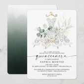 Waterverf Greenery Gold Quinceañera Birthday Kaart (Voorkant / Achterkant)