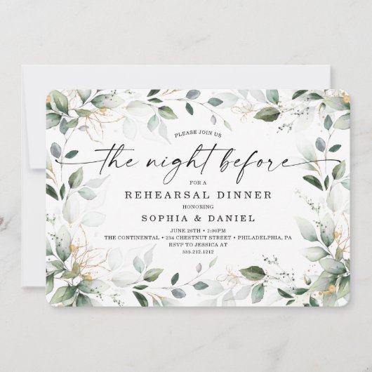 Waterverf Greenery Gold repesial Dinner Kaart (Voorkant)