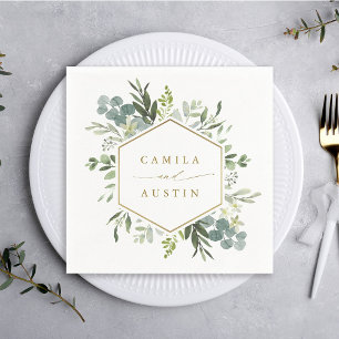 Waterverf Greenery Gold Script Hexagon Wedding Servet