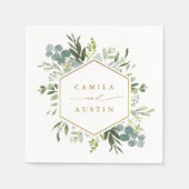 Waterverf Greenery Gold Script Hexagon Wedding Servet (Voorkant)