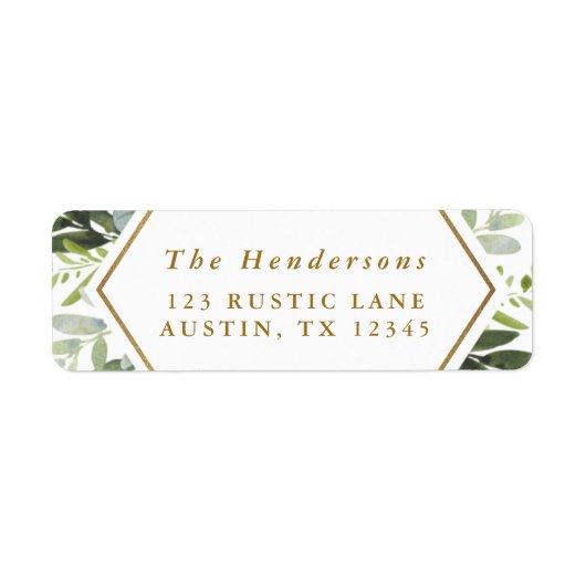 Waterverf Greenery Gold Script Retutingadres Etiket (Voorkant)