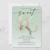 Waterverf Greenery Gold Sweet 16 Birthday Invitat Kaart (Voorkant)