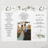 Waterverf Greenery Gold Trifold Wedding Program Flyer (Voorkant)