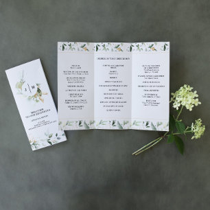 Waterverf Greenery Gold Trifold Wedding Program Flyer