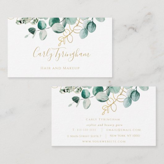 Waterverf Greenery Gold Visitekaartje (Voorkant / Achterkant)