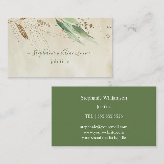 Waterverf Greenery & Gold Visitekaartje (Voorkant / Achterkant)