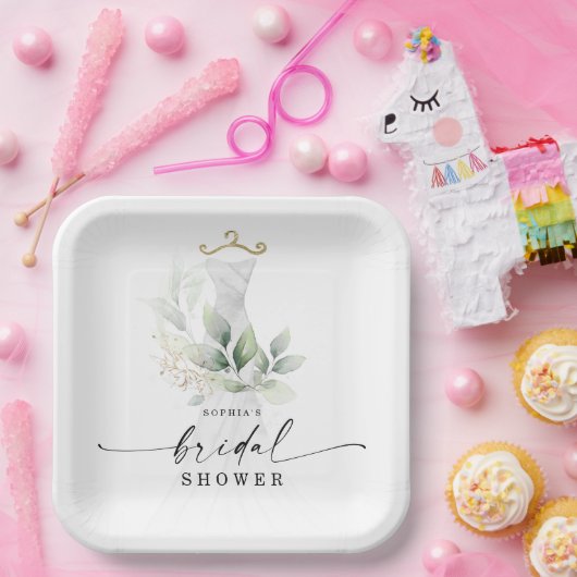 Waterverf Greenery Gold Vrijgezellenfeest Papieren Bordje (Feest)