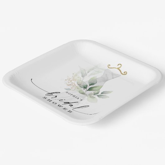 Waterverf Greenery Gold Vrijgezellenfeest Papieren Bordje (Gebogen)