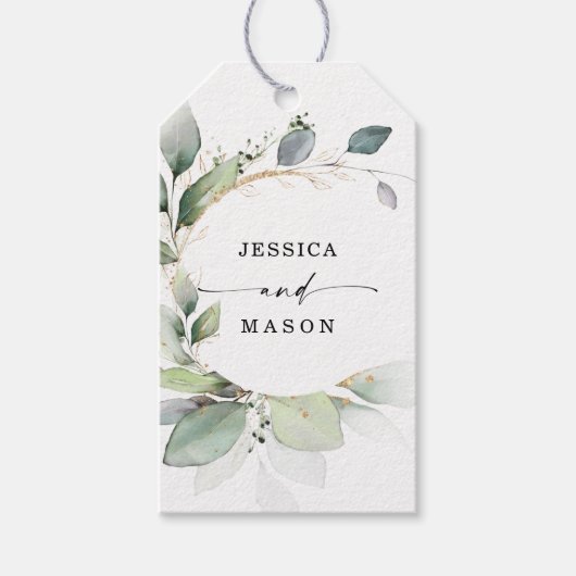 Waterverf Greenery Gold Wedding Guest Bag Welkom Cadeaulabel (Voorkant)