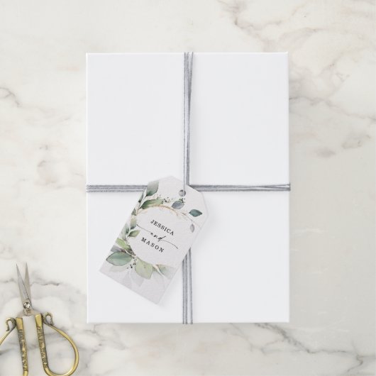 Waterverf Greenery Gold Wedding Guest Bag Welkom Cadeaulabel (Met Touw)