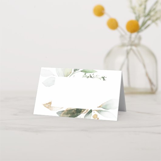 Waterverf Greenery Gold Wedding Place Card Plaatskaartje (Voorkant)
