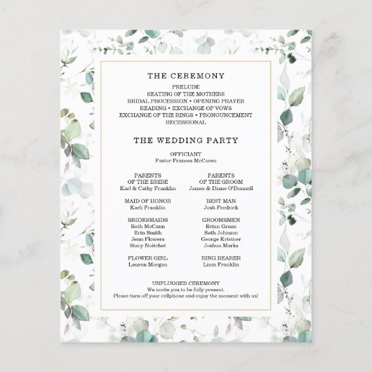 Waterverf Greenery Gold Wedding Program Budget Flyer (Achterkant)