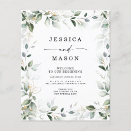 Waterverf Greenery Gold Wedding Program Budget Flyer
