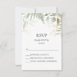 Waterverf Greenery Gold Wedding RSVP Kaart