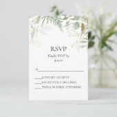 Waterverf Greenery Gold Wedding RSVP Kaart (Staand voorkant)