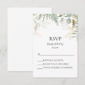 Waterverf Greenery Gold Wedding RSVP Kaart (Voorkant / Achterkant)