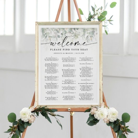 Waterverf Greenery Gold Wedding Seating Chart Poster