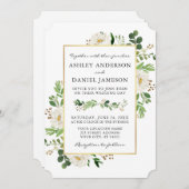 Waterverf Greenery Gold White Floral Wedding Kaart (Voorkant / Achterkant)