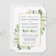 Waterverf Greenery Gold White Floral Wedding