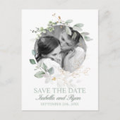 Waterverf Greenery Gold Wreath FOTO Aankondigingskaart (Voorkant)