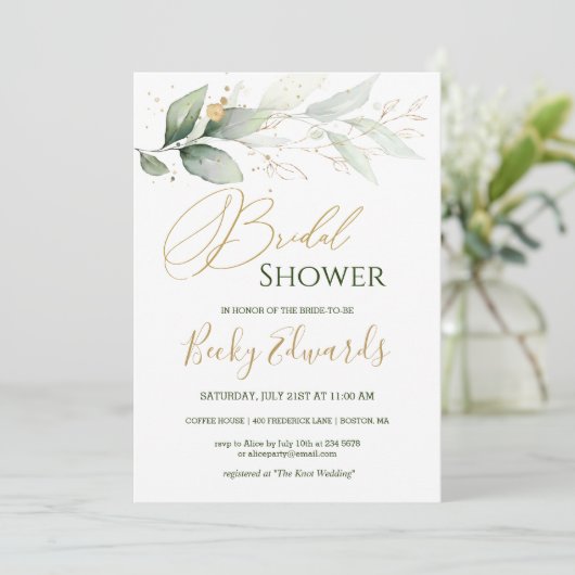 Waterverf Greenery/gouden Vrijgezellenfeest Kaart (Staand voorkant)