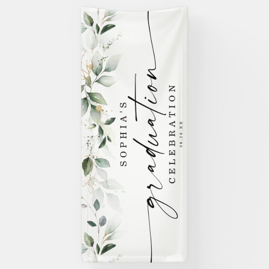 Waterverf Greenery Graduy Party Welkom Spandoek (Verticaal)