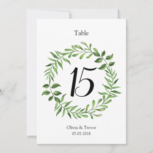 Waterverf Greenery Groene krans Tafelnummers (Voorkant)