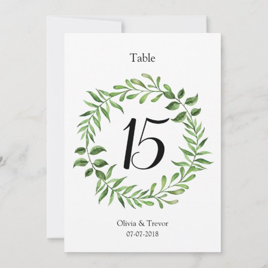 Waterverf Greenery Groene krans Tafelnummers (Achterkant)