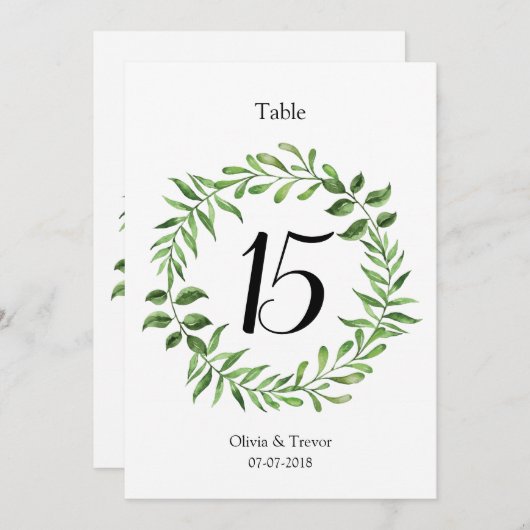 Waterverf Greenery Groene krans Tafelnummers (Voorkant / Achterkant)