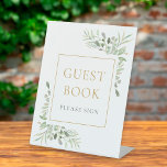 Waterverf Greenery Guest Book Reclamebord Met Voetstuk<br><div class="desc">Dit elegante greenery gastenboek is perfect voor alle feestelijkheden. Ontworpen door: Thisnotme©</div>