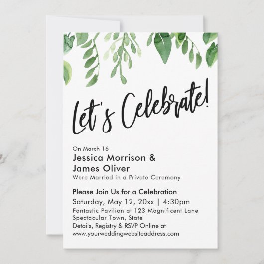 Waterverf Greenery & Handwriting, Laten we vieren Kaart (Voorkant)