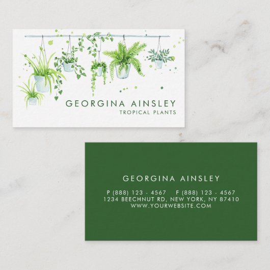 Waterverf Greenery Hanging Houseplant Nursery Visitekaartje (Voorkant / Achterkant)