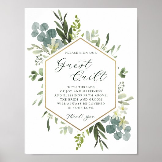 Waterverf Greenery Hexagon Wedding Guest Quilt Poster (Voorkant)