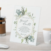 Waterverf Greenery Hexagon Wedding Guest Quilt Reclamebord Met Voetstuk (Insitu)