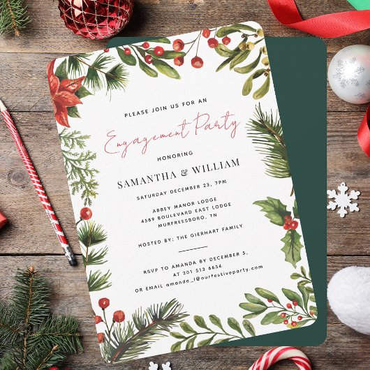 Waterverf Greenery Holiday Engagement Party Kaart