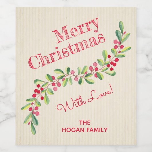 Waterverf Greenery Holiday Wijn Etiket (Enkel label)