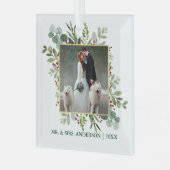 Waterverf Greenery Holly Berries Wedding Foto Glas Ornament (Voorkant links)
