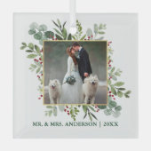 Waterverf Greenery Holly Berries Wedding Foto Glas Ornament (Voorkant)