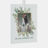 Waterverf Greenery Holly Berries Wedding Foto Glas Ornament (Voorkant Rechts)