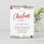 Waterverf Greenery Holly Berry Kerstparty Kaart (Staand voorkant)