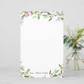 Waterverf Greenery Holly Gepersonaliseerd Briefpap (Staand voorkant)