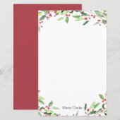 Waterverf Greenery Holly Gepersonaliseerd Briefpap (Voorkant / Achterkant)