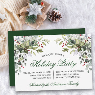 Waterverf Greenery Holly Holiday Party Kaart