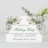 Waterverf Greenery Holly Holiday Party Kaart (Staand voorkant)